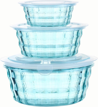 Taiuloo 3-Piece Salad Bowls with Lids & Handle, BPA Free Plastic Meal Prep Containers for Lunch, Kitchen Mixing & Serving Bowls for Salad, Snack, Fruit, Veggie, Blue