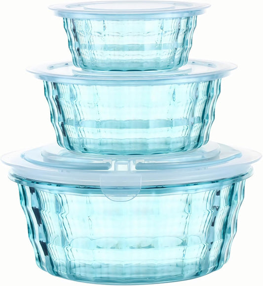 Taiuloo 3-Piece Salad Bowls with Lids & Handle, BPA Free Plastic Meal Prep Containers for Lunch, Kitchen Mixing & Serving Bowls for Salad, Snack, Fruit, Veggie, Blue