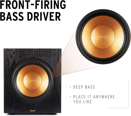 Klipsch Synergy Black Label Sub-100 10” Front-Firing Subwoofer with 150 Watts of Continuous Power, 300 watts of Dynamic Power, and All-Digital Amplifier for Powerful Home Theater Bass in Black - PuriLite