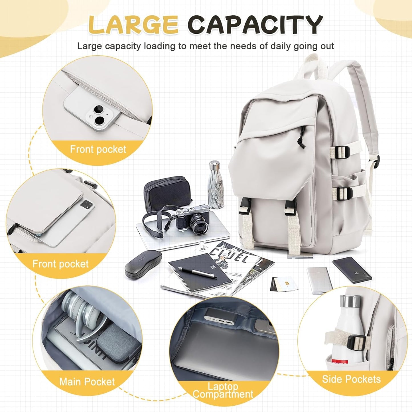 School Backpack for Women Men College High School Bags for Boys Girls Casual Daypack Laptop Backpack Waterproof Black Bookbag Travel Rucksack