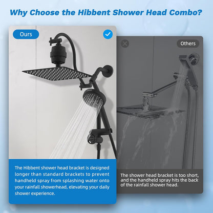 Hibbent Upgraded All Metal 10"Rainfall Showerhead Combo, High Pressure Shower Head with 10-Spray Mode Handheld, Innovative 4-way Diverter with Pause Mode, 71'' Shower Hose and Handheld Holder, Chrome