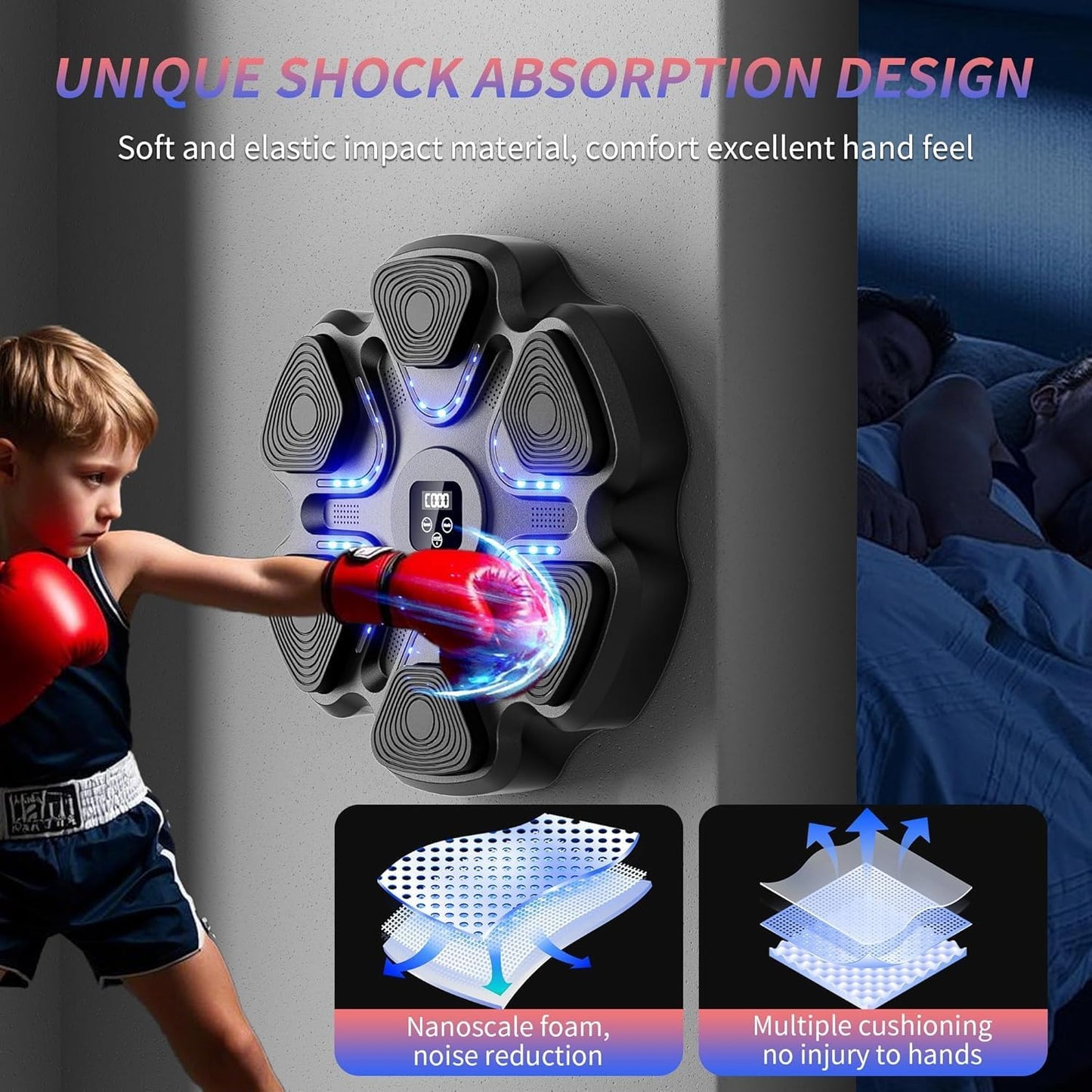 Music Boxing Machine, Music Punching Machine for Adults Kids, Smart Bluetooth Boxing Training Equipment with Gloves Wall Mounted, Workout Punching Machine for Home,Office and Gym