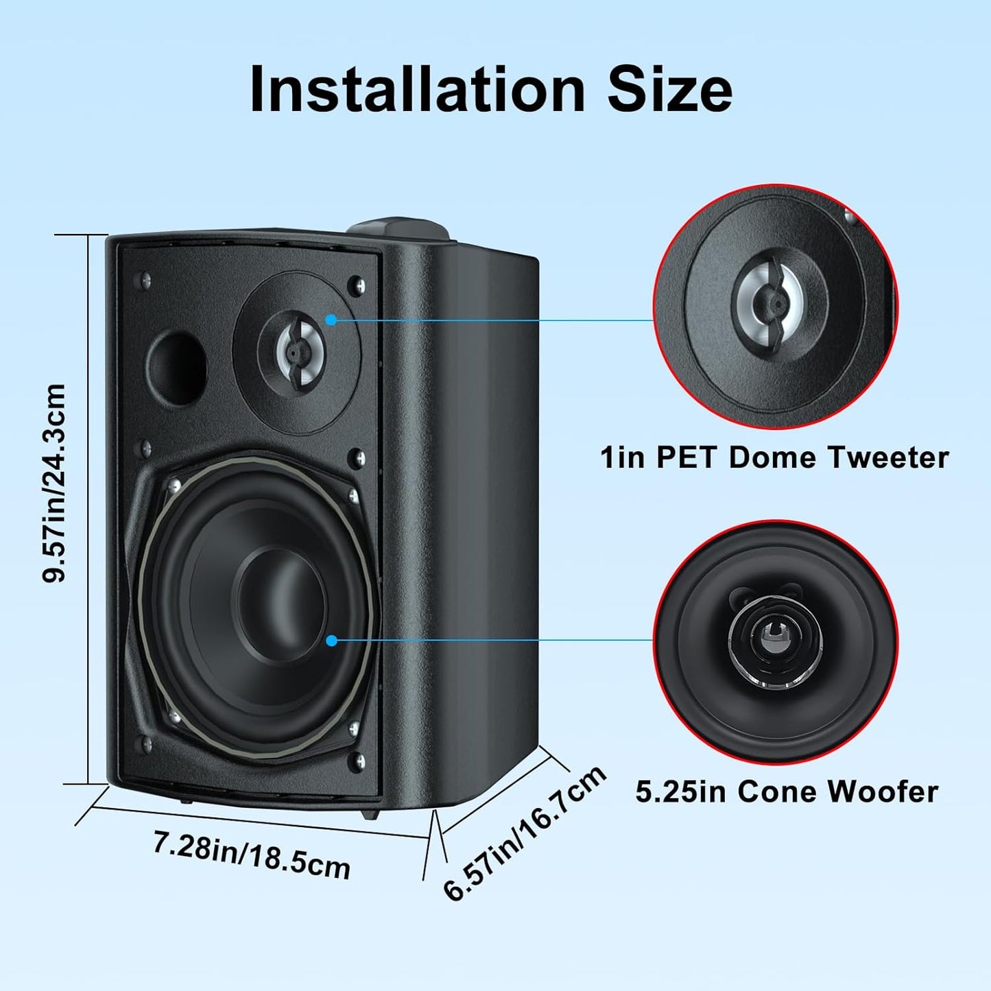 Herdio 5.25 Inches 600 Watts Outdoor Speakers Wired Waterproof,Effortless Mounting Swivel Brackets,Wall Mount Speakers with Loud Volume Perfect for Outdoor,Patio,Home Theater,Black (4 Speakers)