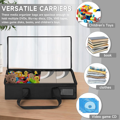 4 Pack-DVD Storage Boxes, PVC Clear Lid, DVD Case Holder Organizer with Index Labels-15.4"x 5.5"x 7.9" DVDs Storage Holder Bags for DVDs, CDs, Video Games, Books, Each Hold up to 25 DVDs Jewel Cases