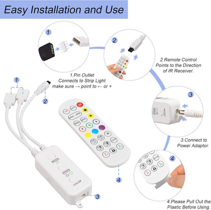 Purilite Select 2-Port RGB LED Strip Light Controller – Bluetooth App Control, Music Sync, Power Adapter Included