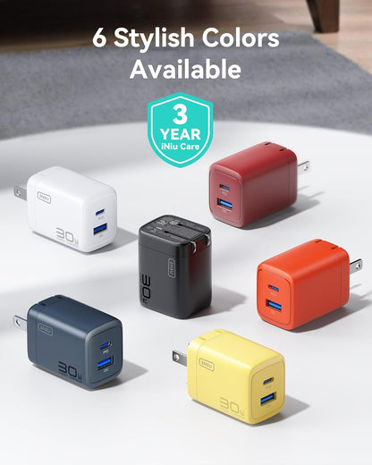 INIU USB C Charger, 2-Pack 30W PD QC 3.0 Dual Port Fast Charging Type C Charger Block with 5ft USB-C Cable, Compact USB C Wall Charger with Foldable Plug for iPhone 16 15 Pro Max Samsung S23, Yellow