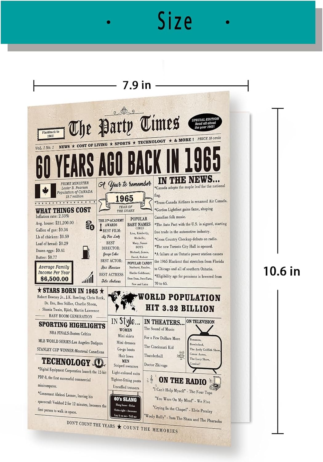 Large 50 Years Old Birthday Gifts for Women Men,Happy 50th Birthday Card for Husband Wife, Retro 50 Years Old Birthday Gifts for Mom Dad