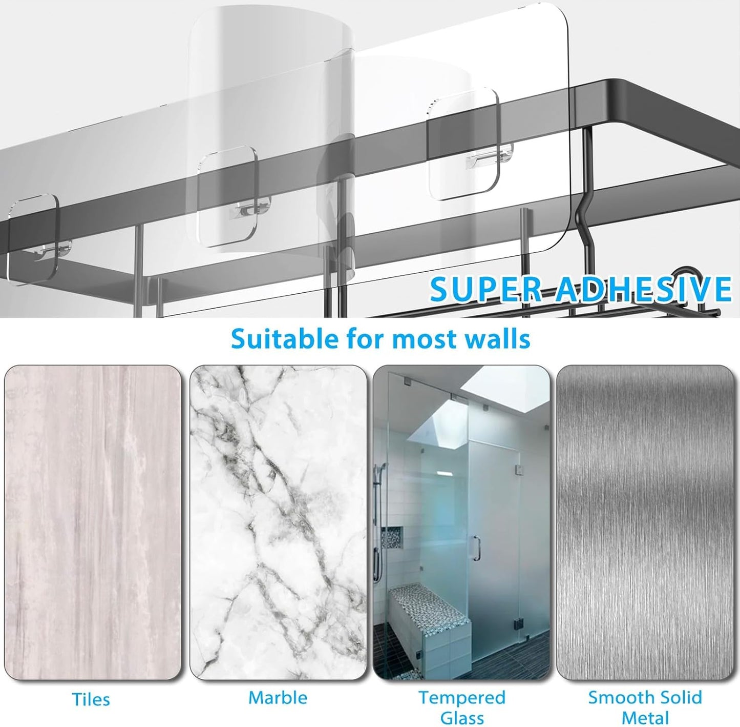 MOFOROCO 3-Pack Shower Caddy Basket Shelf with Soap Holder, No Drilling Traceless Adhesive Shower Wall Shelves, Rustproof Black Bathroom Shower Storage Organizer…