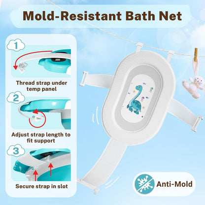 AVIDOR Baby Bathtub, Collapsible Baby Tub for Newborn to Toddler 0-18 Months, Foldable Infant Bathtub with Bath Net, Bear Grey