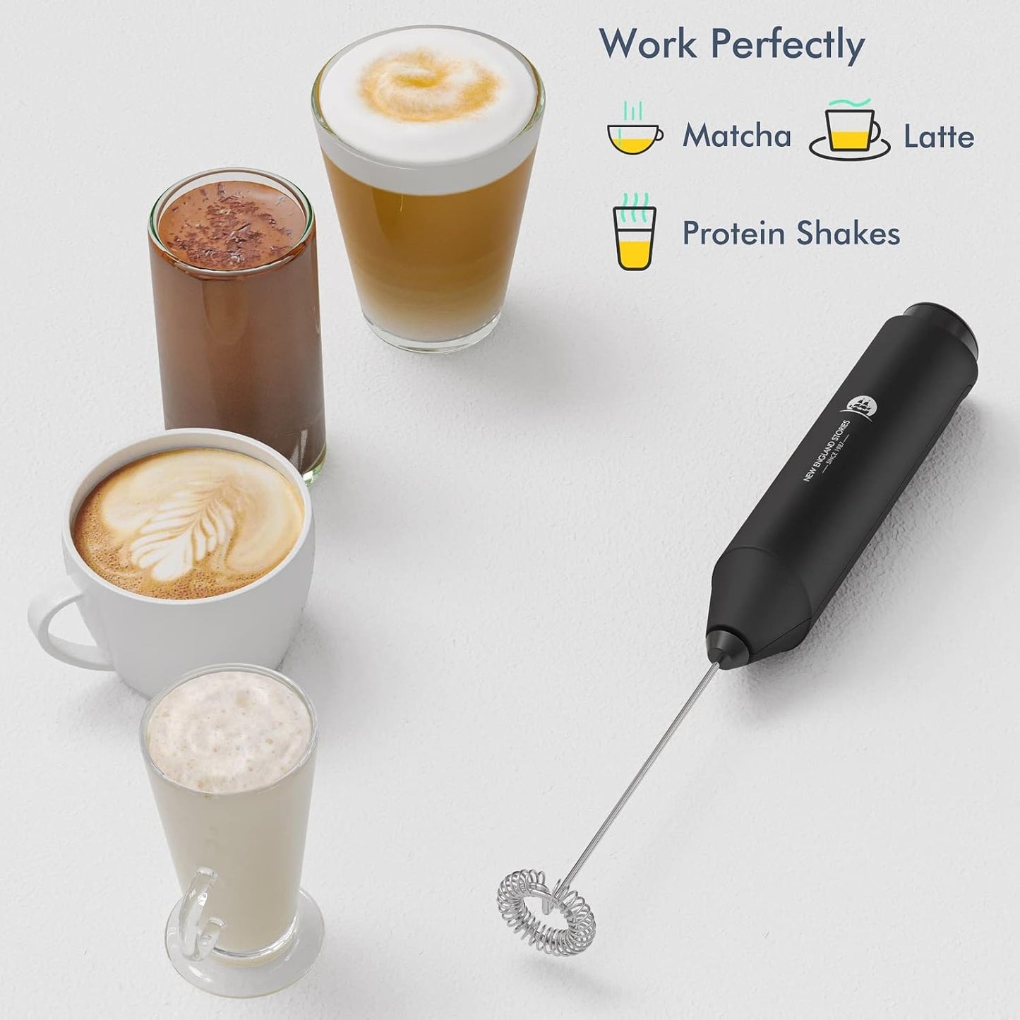 Powerful Milk Frother Handheld Foam Maker, Mini Whisk Drink Mixer for Coffee, Cappuccino, Latte, Matcha, Hot Chocolate, With Stand, Light Purple