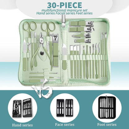 Manicure Set，30 in 1 Mens Set Professional，Nail Clipper for Men，Mens Nail Grooming Kit，Andrea Kit Women，Nail Care Women，with Luxury Leather Bag (Black)