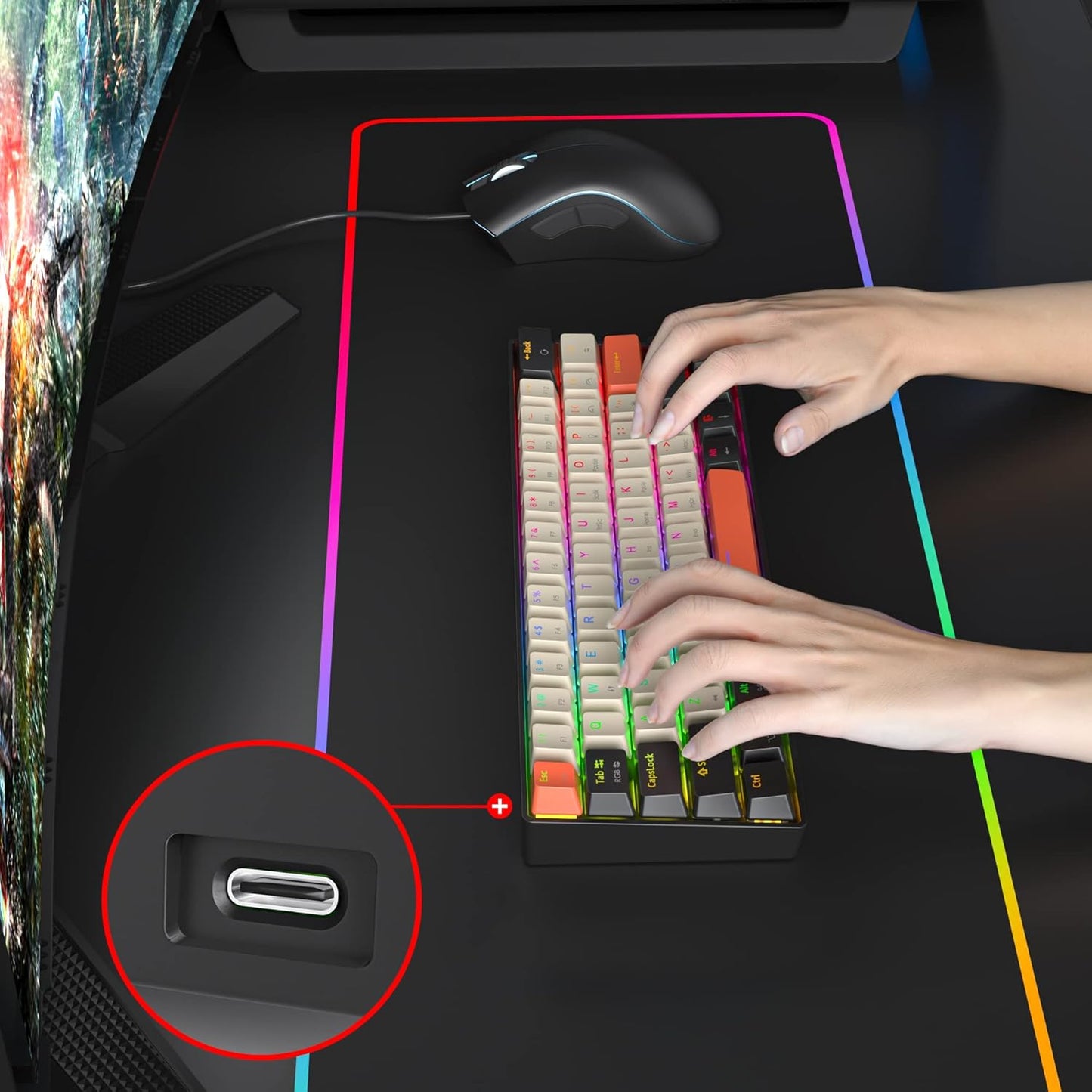 Fogruaden Full Size Mechanical Keyboard, Green Matcha Keyboard, Wired USB 104 Keys RGB Backlit Gaming Keyboard with Number Pad, Red Switches, NKRO Mechanical Keyboard for Windows Laptop PC Gamer