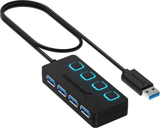 4-Port USB 3.2 Hub with Individual Power Switches | High-Speed USB Splitter with 2ft Cable for Laptop & Desktop