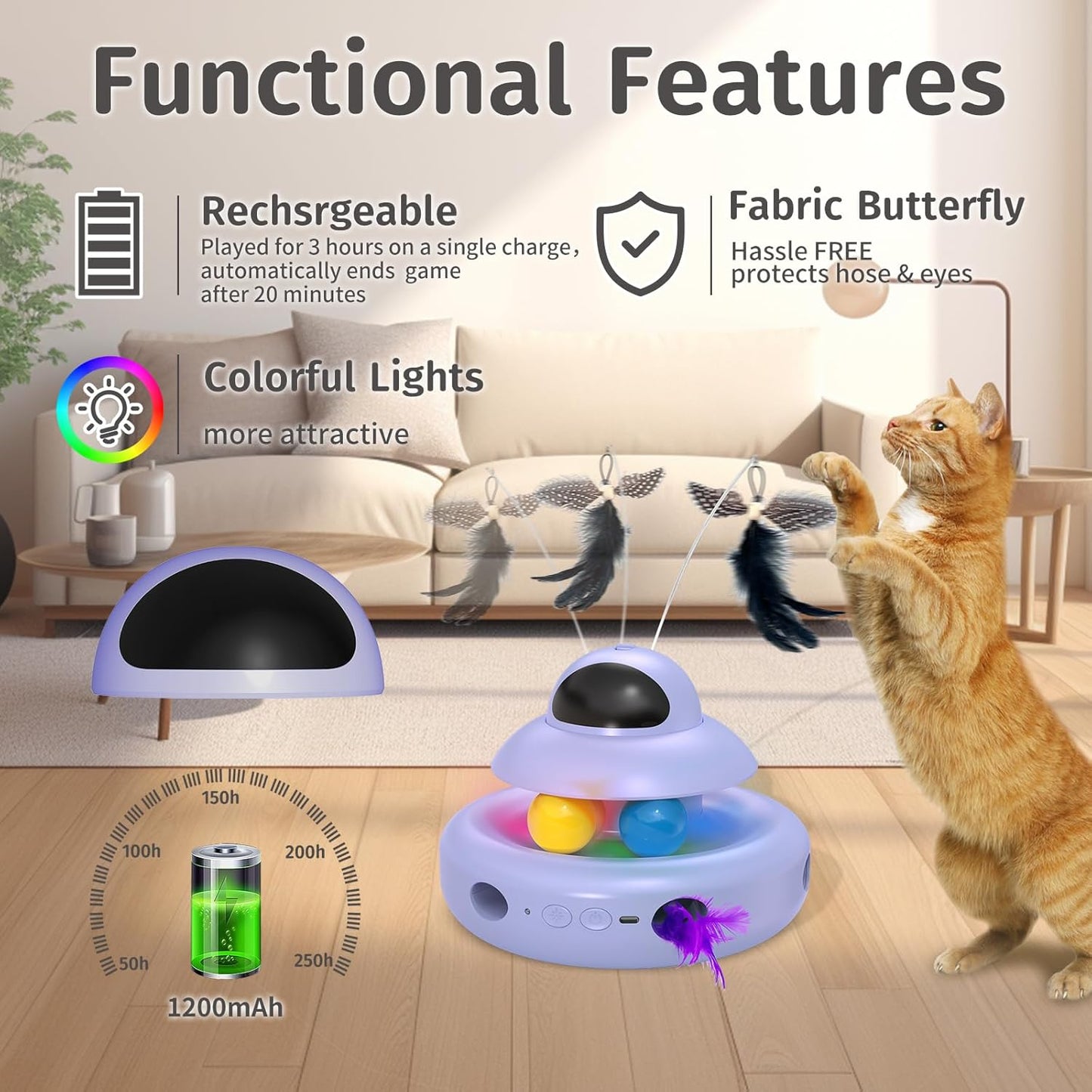 MOHAYA Interactive Cat Toys for Indoor Cats,4-in-1 Automatic Kitten Toy,Motion Activated Electronic Fluttering Butterfly,Track Balls, Moving Feather Toys for All Breeds,USB Rechargeable