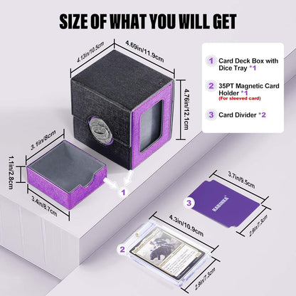Kabinka Commander Deck Box for MTG with Metal Emblem, Card Deck Box with Dice Tray, Hold 100 Double-Sleeved Cards for TCG/PTCG, Cards Storage Case, 35PT Magnetic Card Holder (Black& Purple, Lotus)