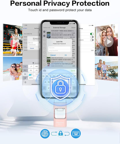 256GB Flash Drive for iPhone Photo Stick, Thumb Drive USB Stick High Speed Transfer USB Drives External Picture Video Storage Memory Expansion for iPhone/iPad/PC (Blue)