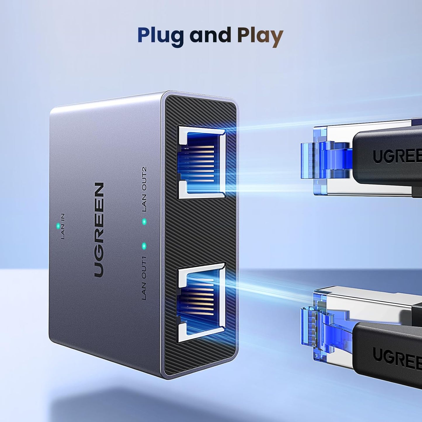 UGREEN Ethernet Splitter Aluminum 1 in 2 Out High Speed 1000Mbps, Gigabit Network LAN Splitter Plug and Play for Laptop, TV Compatible with Cat 8,7,6,5e,5 Ethernet Cable