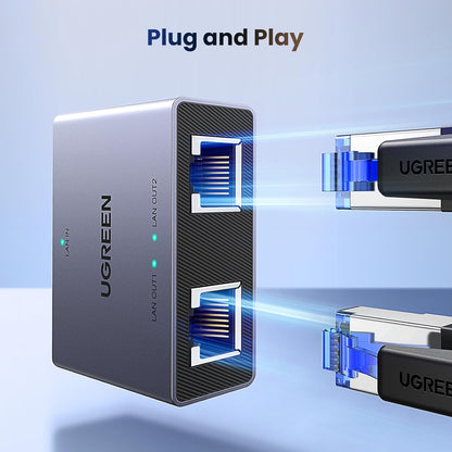UGREEN Ethernet Splitter Aluminum 1 in 2 Out High Speed 1000Mbps, Gigabit Network LAN Splitter Plug and Play for Laptop, TV Compatible with Cat 8,7,6,5e,5 Ethernet Cable