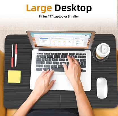 BUYIFY Portable Foldable Laptop Desk for Bed and Couch, Adjustable Lap Desk with Cup Holder and Phone Holder, Ideal for Working, Reading, Writing, and Breakfast (Black)-USA Original Patent