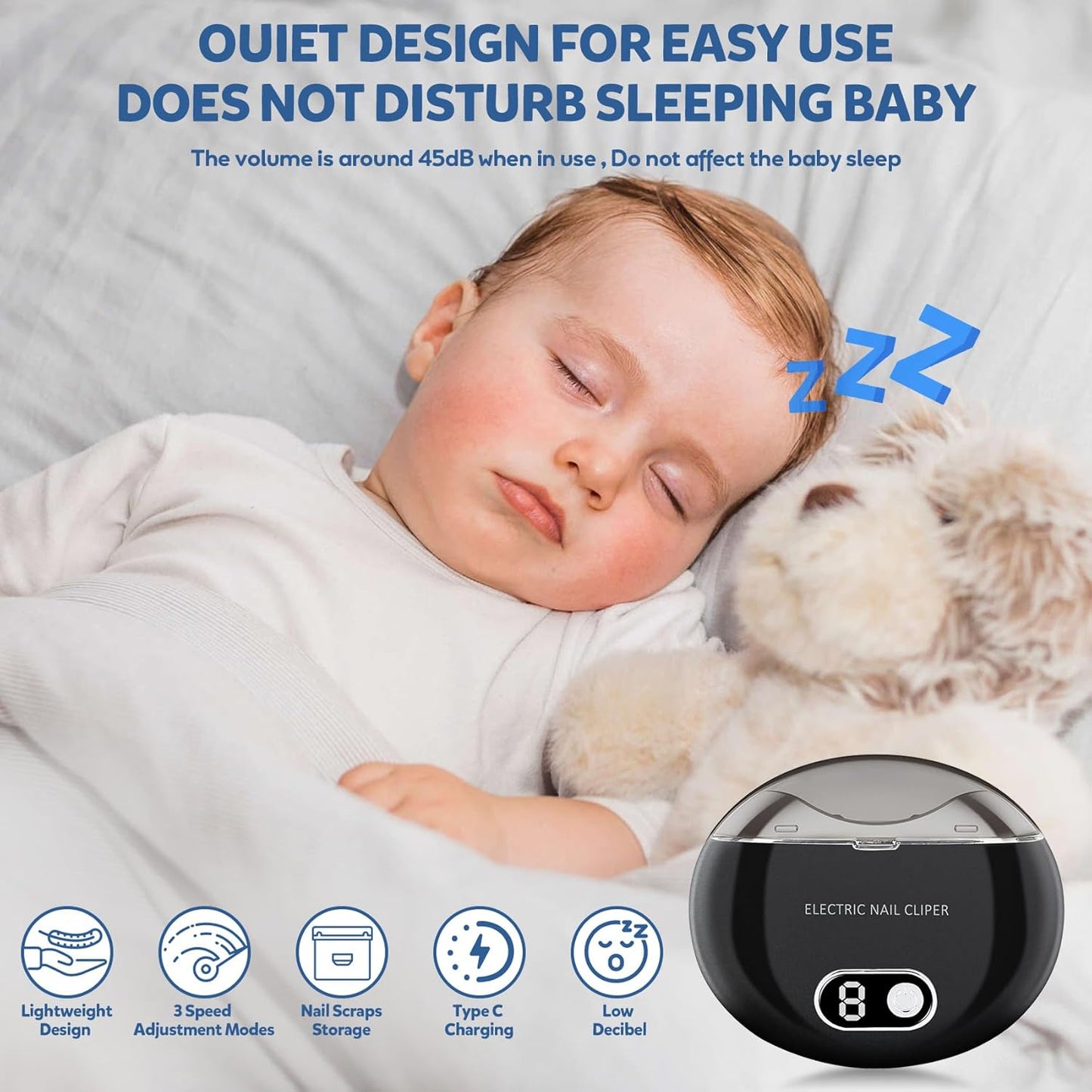 Automatic Electric Nail Clipper,with LCD Digital Display, Safety Baby Fingernail Nail Clipper, 3-Speeds Levels and Nail Clip Storage, USB Rechargeable Suitable for Babies,Children (Black)