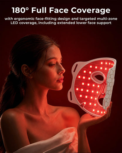 Led Mask Spectrum Mask and Neck Red Light for Face Set, 850nm and Red Light 630nm, 460nm 530nm 4 Gears Energy Adjustment, White