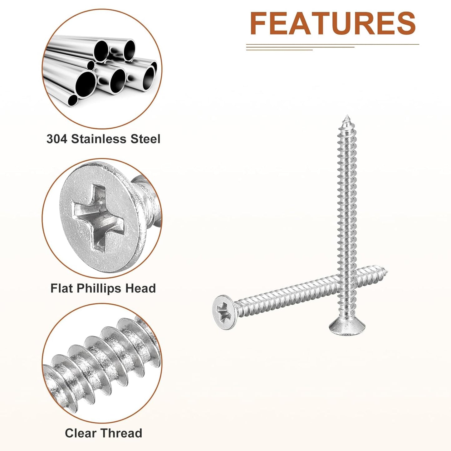 DTGN 100Pcs #6x1/2 Flat Head Wood Screws, 304 Stainless Steel Phillips Self Tapping Screws - Good for Woodworking, Furniture - Silver