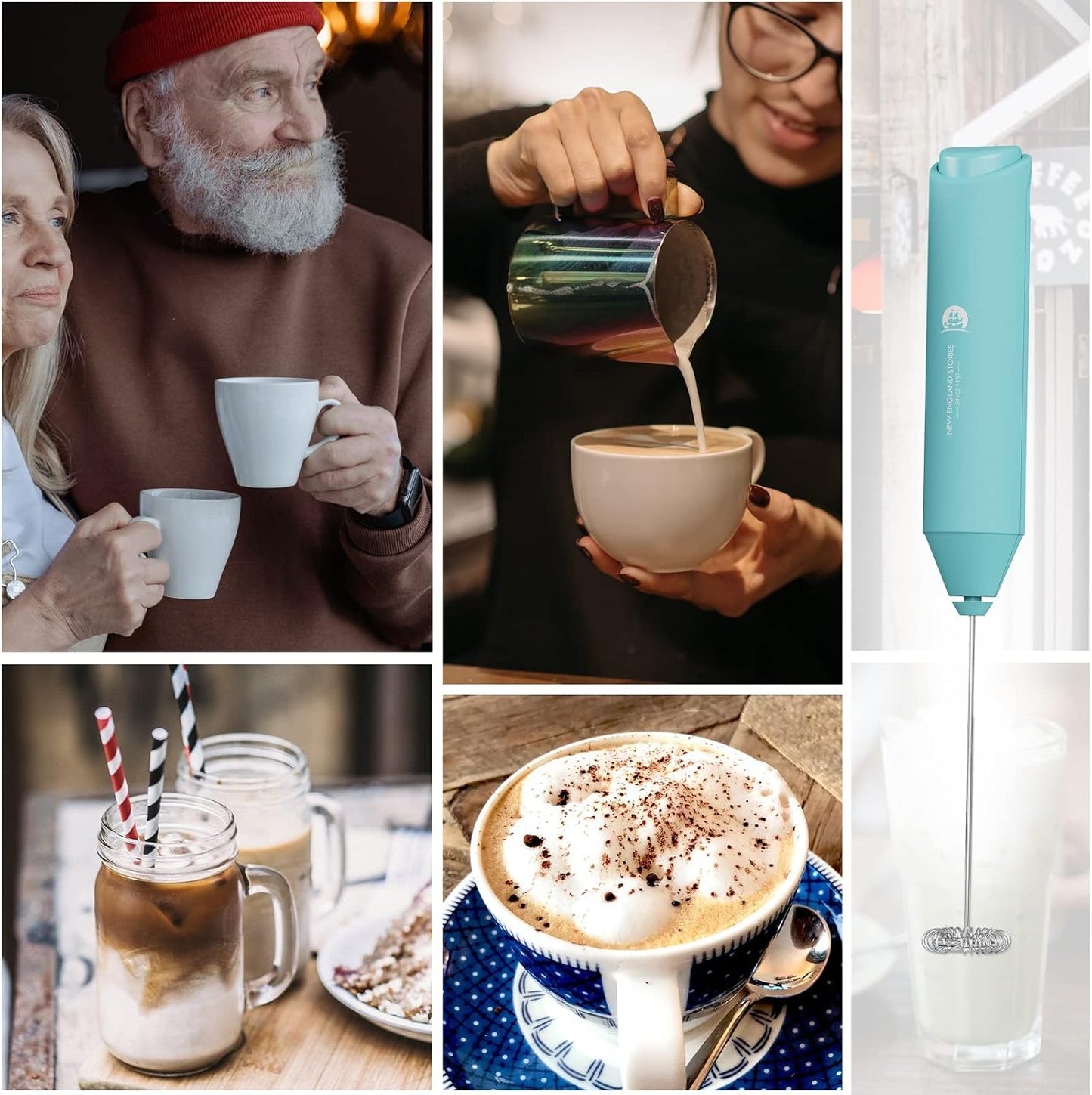 Powerful Milk Frother Handheld Foam Maker, Mini Whisk Drink Mixer for Coffee, Cappuccino, Latte, Matcha, Hot Chocolate, With Stand, Light Purple