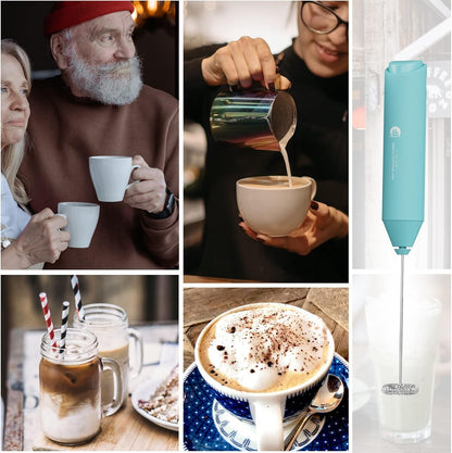 Powerful Milk Frother Handheld Foam Maker, Mini Whisk Drink Mixer for Coffee, Cappuccino, Latte, Matcha, Hot Chocolate, With Stand, Light Purple