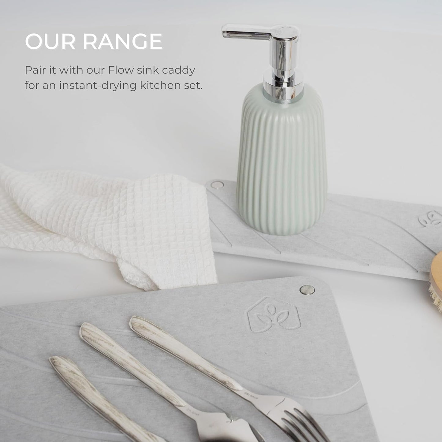 Natureva Home - Stone Dish Drying Mat | Super Absorbent, Quick Dry | Diatomite Mats for Kitchen Counter | Made of Natural Diatomaceous Earth | Absorbing Water Instantly | Design Tide | Colour Graphite