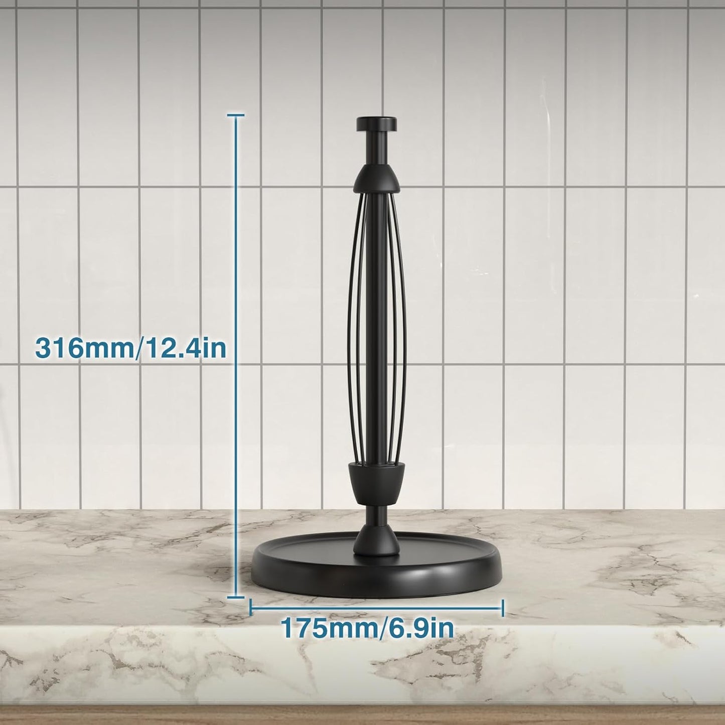 Swaitee Countertop Paper Towel Holder – One-Hand Tear Stainless Steel Stand with Weighted Base and Ratchet Mechanism, Black, Kitchen and Bathroom Essentials - PuriLite