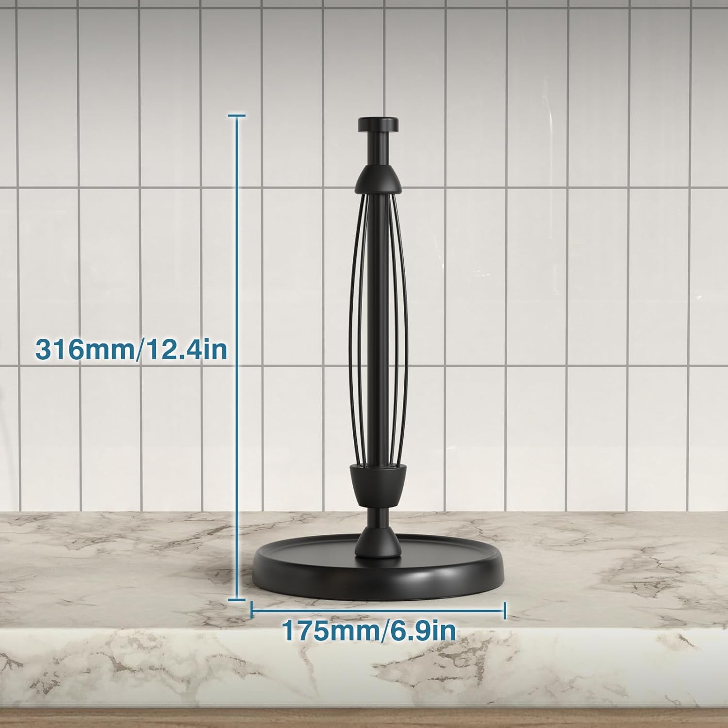 Swaitee Countertop Paper Towel Holder – One-Hand Tear Stainless Steel Stand with Weighted Base and Ratchet Mechanism, Black, Kitchen and Bathroom Essentials - PuriLite