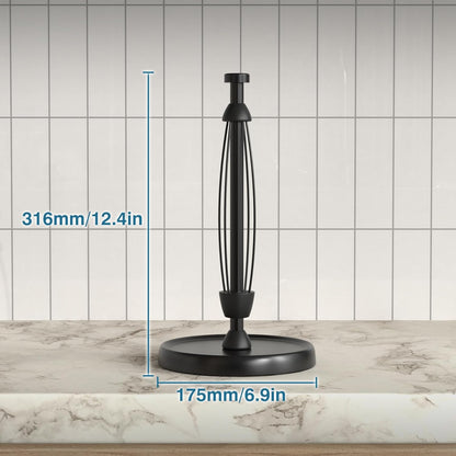 Swaitee Countertop Paper Towel Holder – One-Hand Tear Stainless Steel Stand with Weighted Base and Ratchet Mechanism, Black, Kitchen and Bathroom Essentials - PuriLite