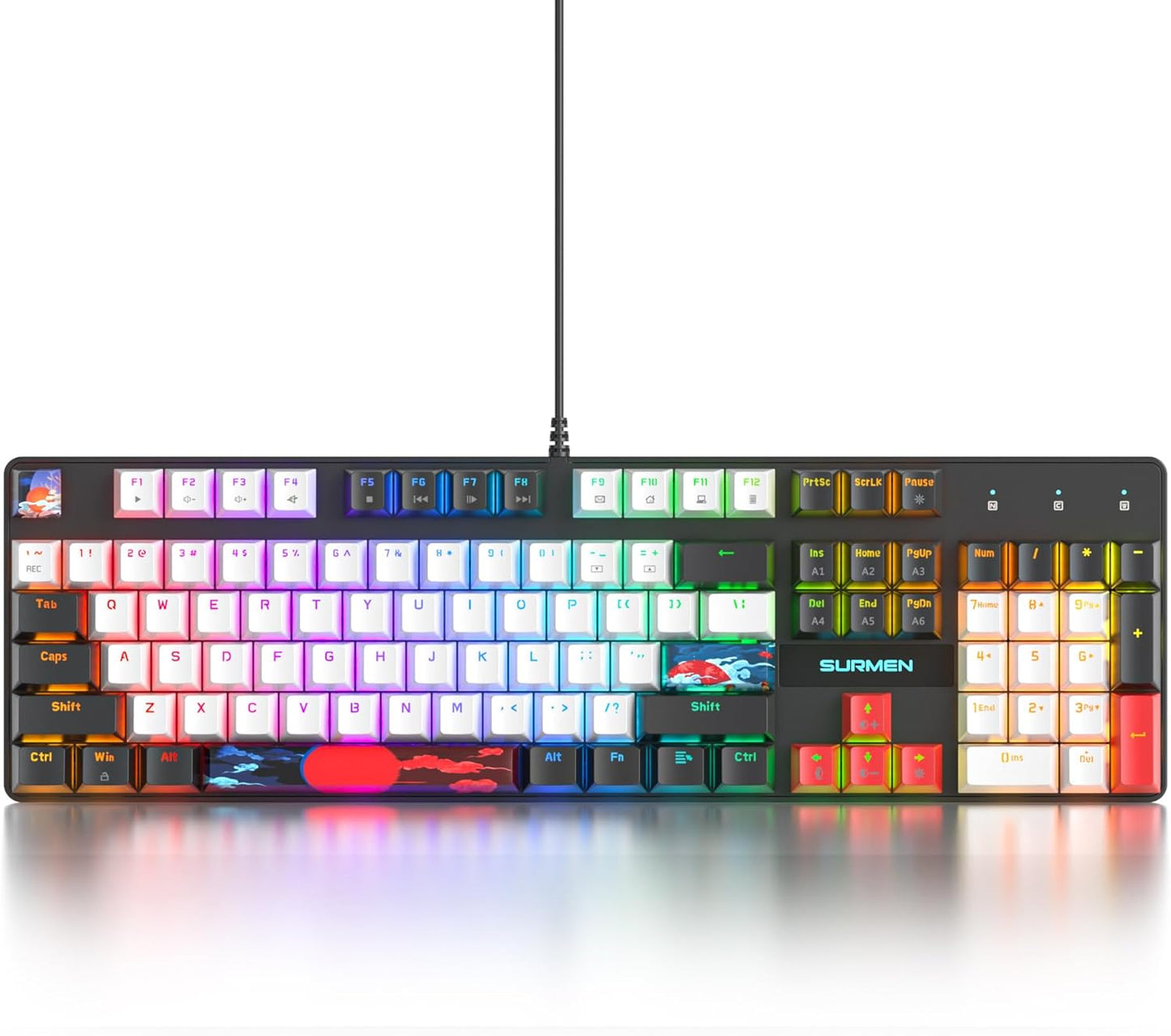 Fogruaden Full Size Mechanical Keyboard, Green Matcha Keyboard, Wired USB 104 Keys RGB Backlit Gaming Keyboard with Number Pad, Red Switches, NKRO Mechanical Keyboard for Windows Laptop PC Gamer