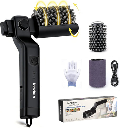 Cordless Electric Grill Brush with Adjustable Angle, 3-Speed Power Motor & Stainless Steel Head - Rechargeable, 90-Min Runtime, Waterproof Grill Cleaner for BBQ Grates & Griddles (Black)