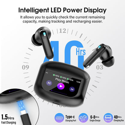 Wireless Earbuds, Bluetooth 5.4 Ear Buds with Multifunctional Touch Screen, 48H HiFi Stereo Headphones, ANC/ENC Noise Cancelling Mic, IPX7 Bluetooth Earbuds with 5 EQ Modes, in Ear Earphones, Black