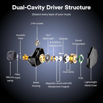 Linsoul Kefine Klean in Ear Monitor,10mm DLC Diaphragm Dynamic Driver HiFi Earphones,Wired Gaming Earbuds,Replaceable Nozzles,Detachable Silver-Plated Cable for Audiophile (No Mic 3.5mm)