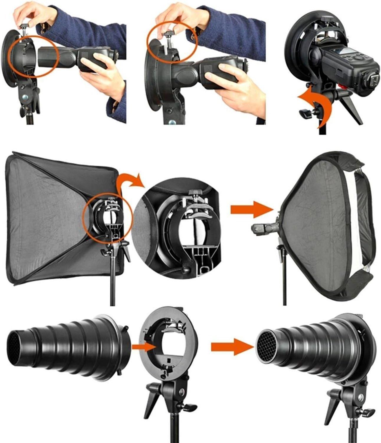 Godox S Type Bracket Bowens Holder S Mount Holder with Foldable 40x40cm /15.7x15.7 inches Softbox and Honeycomb Grid & Bag Kit for Flash Camera Studio Photography