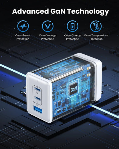 130W USB C Wall Charger,GaN III 3-Port Fast Charging Station,PD QC Foldable Charger Block Portable 65W USB C Laptop Adapter for MacBook Pro/Air,iPad Pro,Galaxy S23,Dell XPS 13,iPhone 15/Pro etc-Black