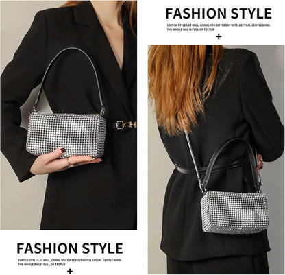 Rhinestone Purse for Women Sparkly Rhinestone Bag Evening Bag Silver Clutch Purses Bling Crossbody Bags for Women