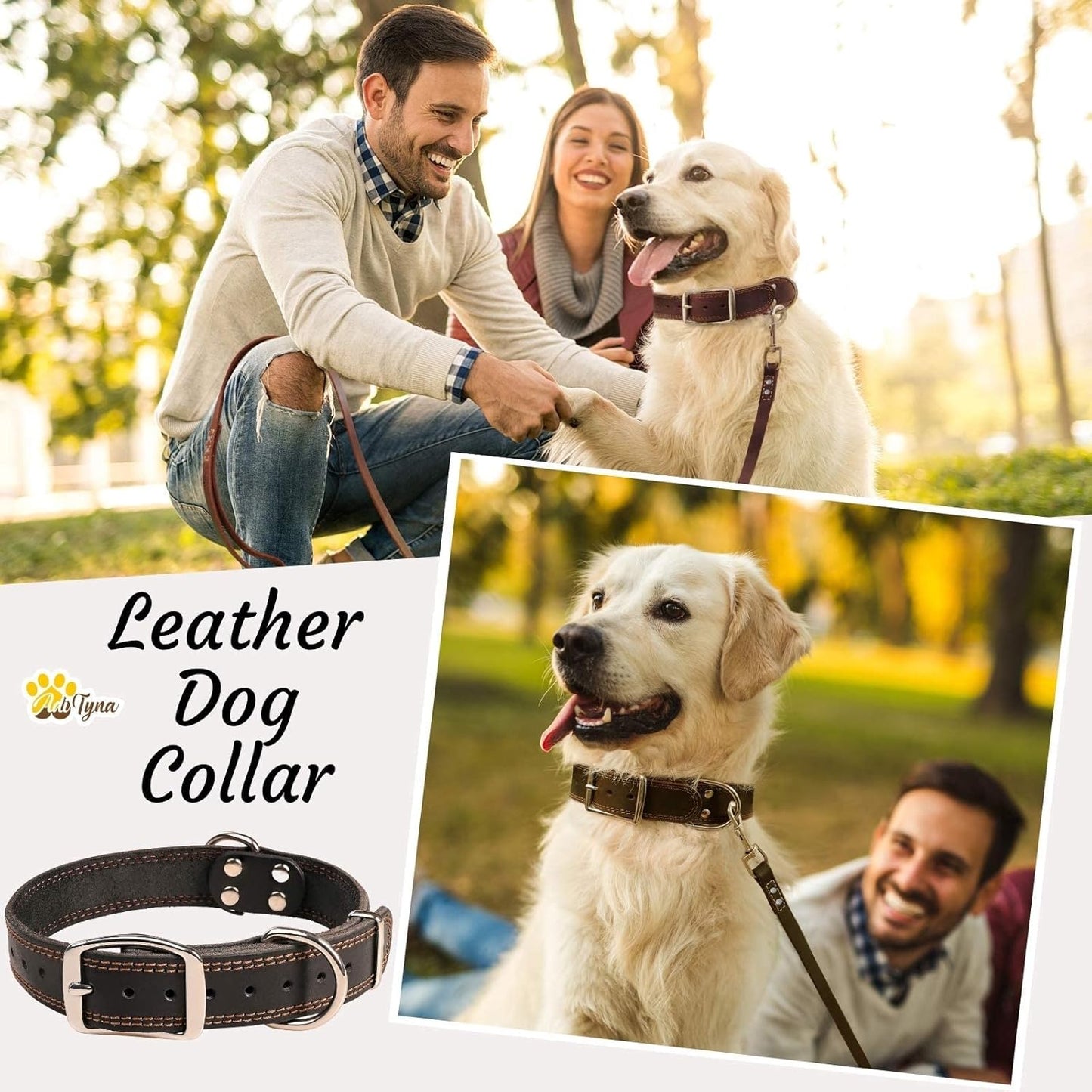 ADITYNA Heavy-Duty Leather Dog Collar for Medium Dogs - Soft and Strong, 100% Genuine Leather - Collier Pour Chien (Medium: Fit 13" - 20" Neck, Brown)
