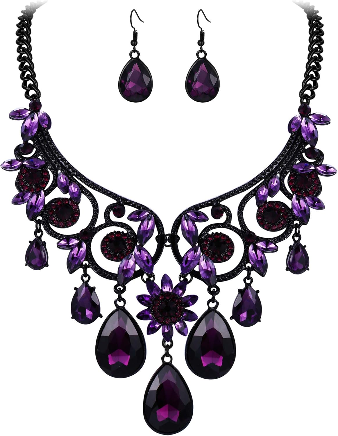 BriLove Women's Tribal Ethnic Crystal Chunky Statement Necklace Dangle Earrings Set