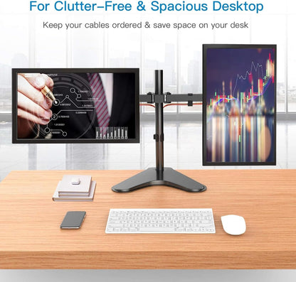 HUANUO Dual Monitor Stand for 13 to 32 Inch Screens, Free Standing Monitor Arm for 2 Screens Holds up to 17.6lbs, Fully Adjustable Dual Monitor Mount with Tilt, Swivel, Rotation, Max VESA 100x100 mm