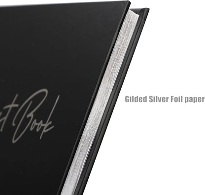 Black Guest Book for Funeral-7" x 9" Registry Sign In Book for Reception, Graduation Party, Birthday, Black Guestbook for Memorial Service with Gilded Silver Edges (100 pages) - PuriLite