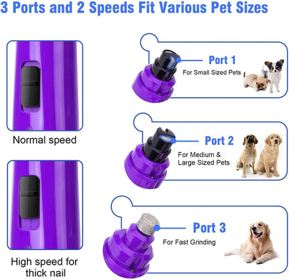 Casfuy Dog Nail Grinder with LED Light - Upgraded 2-Speed Electric Pet Nail Trimmer Powerful Painless Paws Grooming & Smoothing for Small Medium Large Dogs & Cats (Purple)