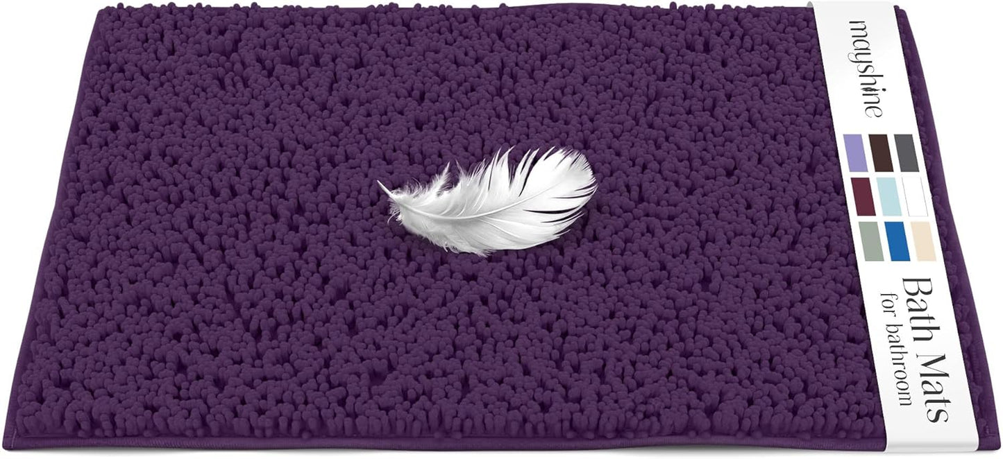 Soft Plush Chenille Bathroom Rug, Absorbent Microfiber Bath Mat, Machine Washable, Non-Slip Grip, Quick-Dry, Thick Shag Carpet Great for Bath, Shower Floor, Bedroom, or Door Mat (Beige, 17x24)