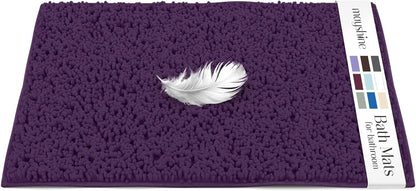 Soft Plush Chenille Bathroom Rug, Absorbent Microfiber Bath Mat, Machine Washable, Non-Slip Grip, Quick-Dry, Thick Shag Carpet Great for Bath, Shower Floor, Bedroom, or Door Mat (Beige, 17x24)