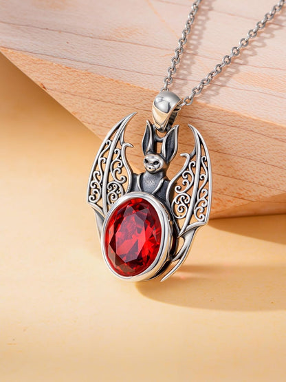 POTOPYY Bat Necklace for Women Sterling Silver Gothic Jewelry Bat Pendant, Goth Necklace With Crystal Red Stone Halloween Christmas Gifts for Women Mom Daughter Friend