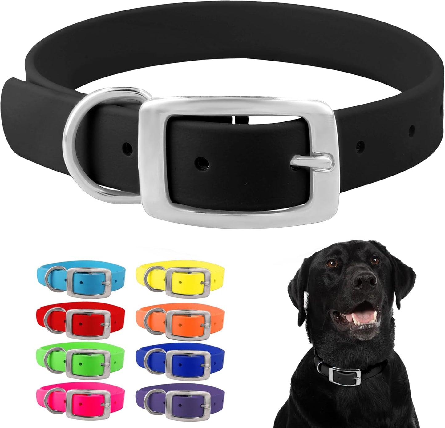 Regal Dog Products Medium Yellow Waterproof Dog Collar with Heavy Duty Double Buckle & D Ring | Vinyl Coated, Custom Fit, Adjustable Biothane Dog Collar | Chew Resistant Waterproof Collar for Dogs