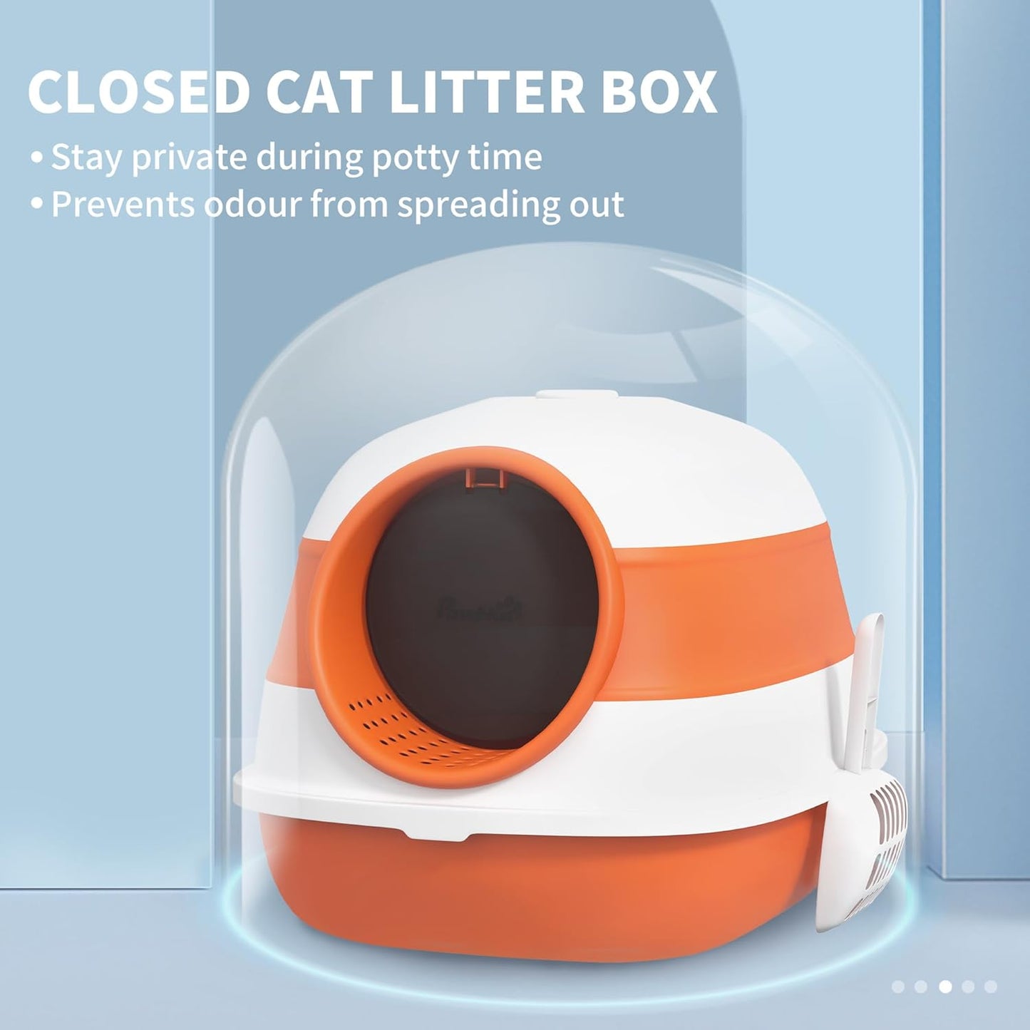 PawHut Foldable Large Cat Litter Box with Lid, Covered Kitten Litter Box w/Automatic Cat Litter-Proof Sides, Deodorization, Easy to Clean, White and Grey