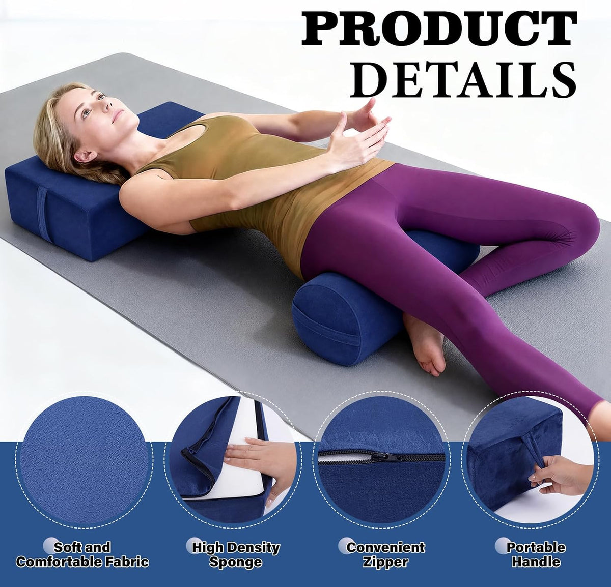 JZHLLA 2 PCS Yoga Bolster Pillow Set with Washable Velvet Cover